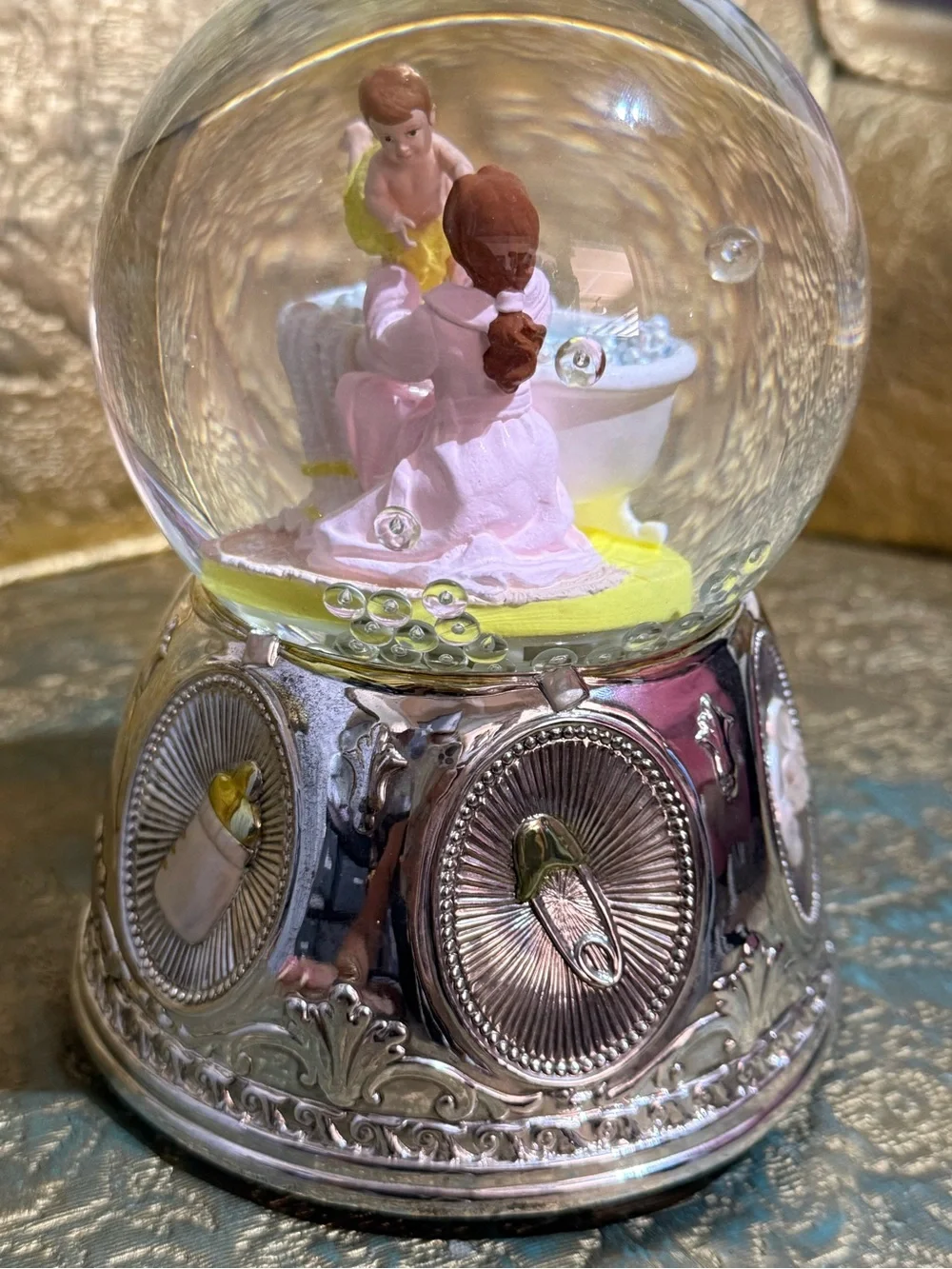 Wallace Silver Globe Bath Time Baby bubbles Music box|You are my sunshine RARE